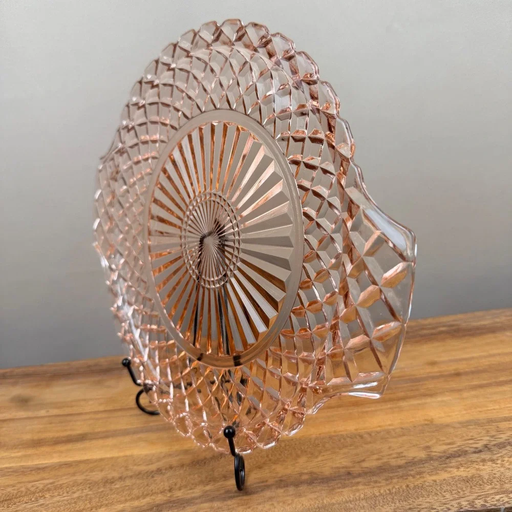 Anchor Hocking Waterford Pink Depression Glass Sandwich Plate Platter 12 inch